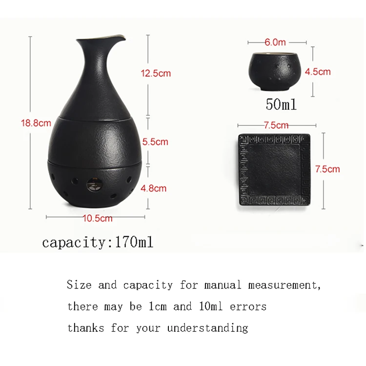 Японский стиль, креативная черная керамическая посуда для вина, набор теплых чайных плит с подогревом, чашка саке, фляжки, чайная чашка, ликер, горшок