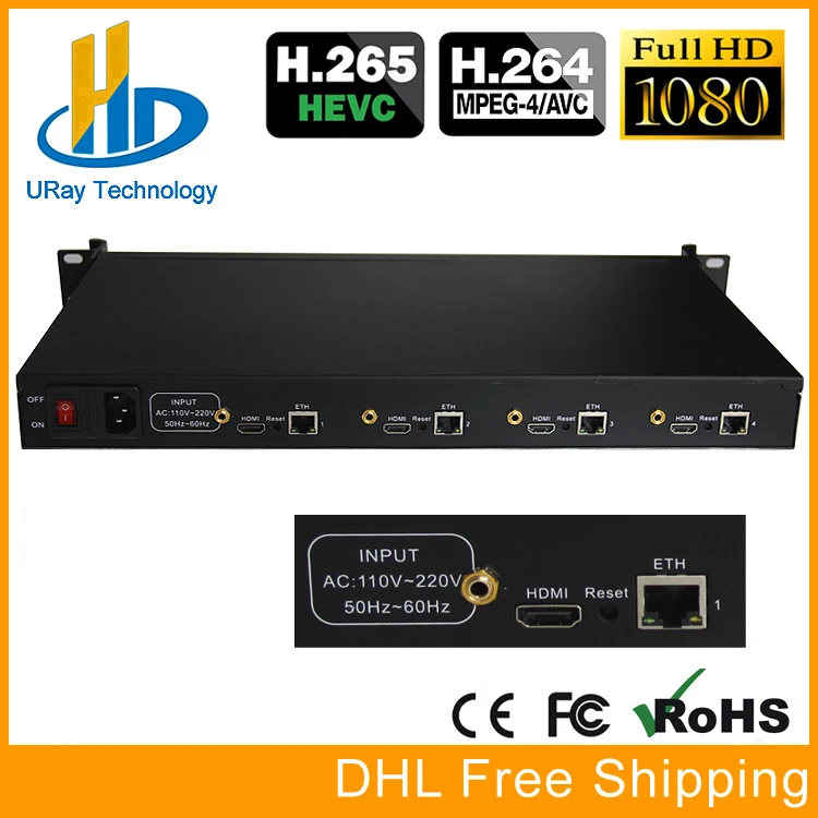 

URay 4 Channels HEVC H.265 HDMI To IP Encoder Transmitter Live Streaming Encoder IPTV H264 Network Video IP Encoder RTMP Server