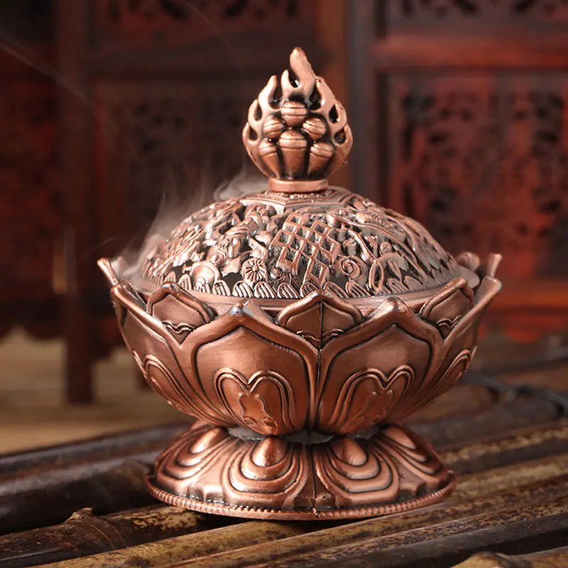 

Vintage Chinese Traditional Lotus Metal Incense Burner Holder Flower Statue Censer Ornaments Crafts Gift Home Room Decor Cyans