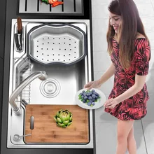 Многофункциональный утолщенный набор кухонной мойки с крылом из нержавеющей стали и кран горячей и холодной воды Knift блок(ножи в комплект не входят