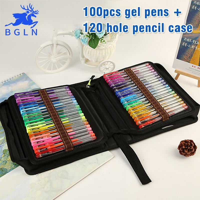 

BGLN 100Colors Gel Pens With Canvas Bag Set Refills Gel Ink Pen Metallic Pastel Neon Glitter School Sketch Drawing Color Pen