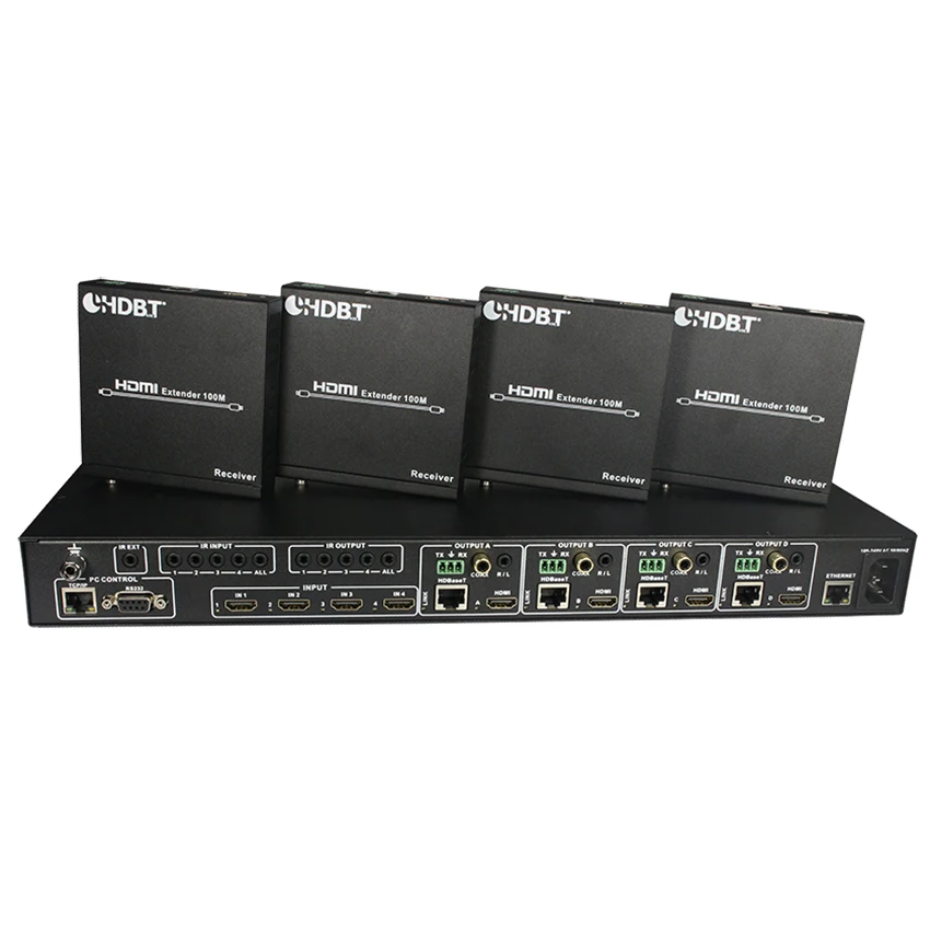 HDMI матрица 4x4 HDBaseT transmi 100 м с одновременным подключением выходов CAT5e/6/7 и четырьмя