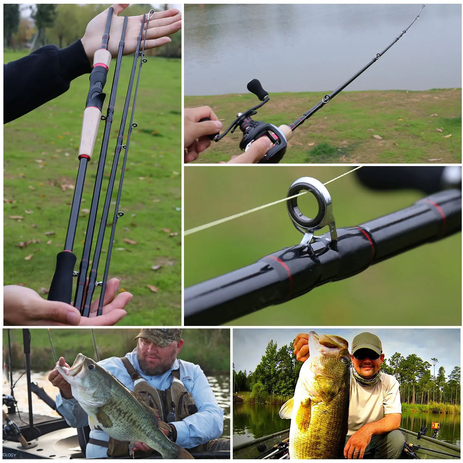Sougayilang Baitcasting Spinning Fishing Rod 2.1M 2.4M 4 Section M Power Portable Carbon Travel Lure Fishing Pole Tackle Tool