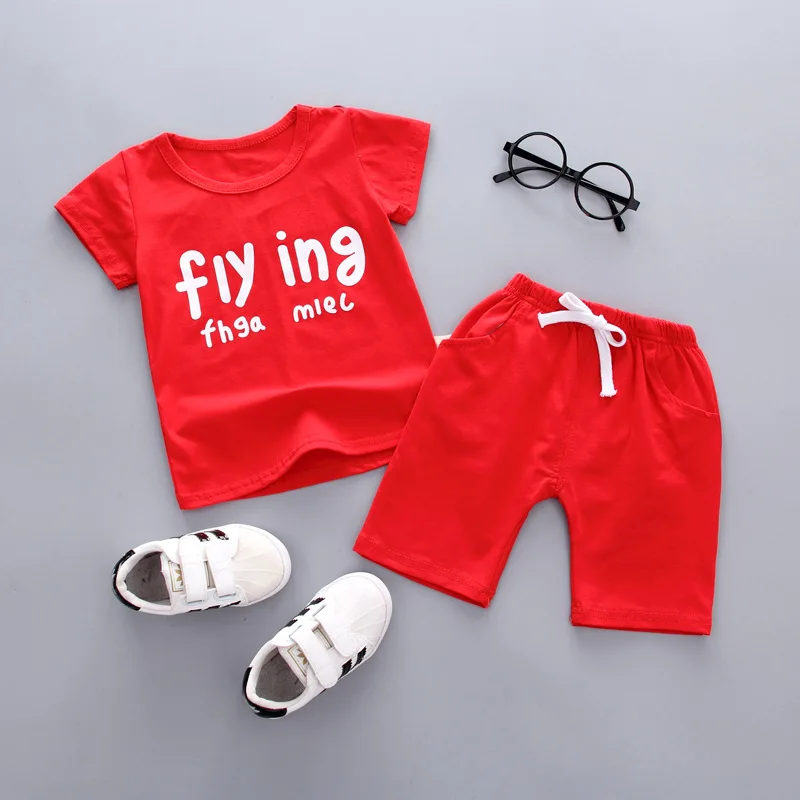 

New Summer Children's Short Sleeved T Shirt +short Pants Boys and Girls Pure Cotton Suit Male Baby T Shirt Two Suit 0-4 Ages