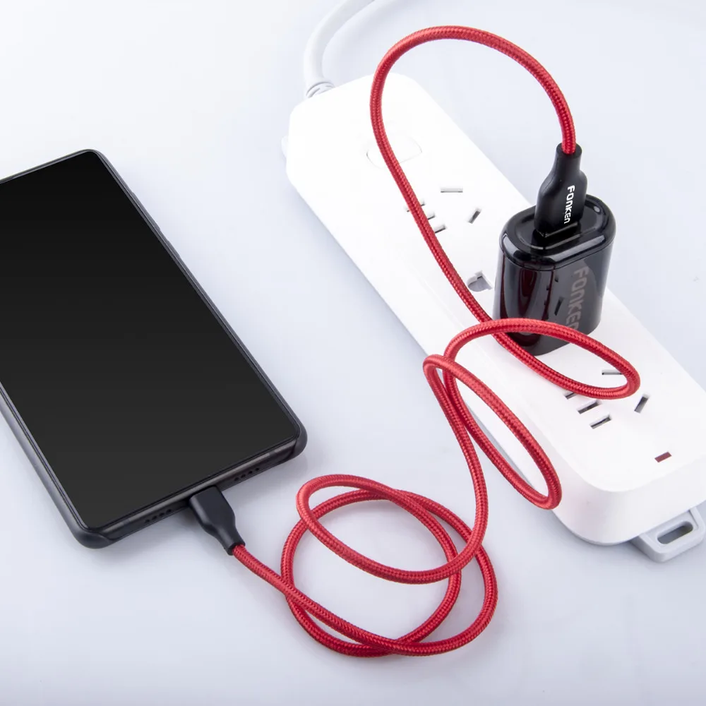 FONKEN 2.4A зарядный кабель в нейлоновый оплетке с разъемом Micro USB Quick Зарядное устройство USB Дата-кабель провод для быстрой зарядки для samsung htc Android кабели для мобильных телефонов 1 м