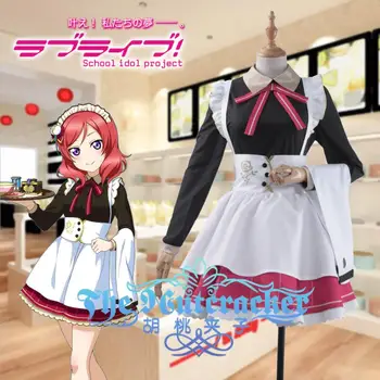 

Anime Love Live! Maki Nishikino Valentine's Day Unwaking Maid Uniform Halloween Free Shipping Red Skirt+Corset Shirt+Hairpin.