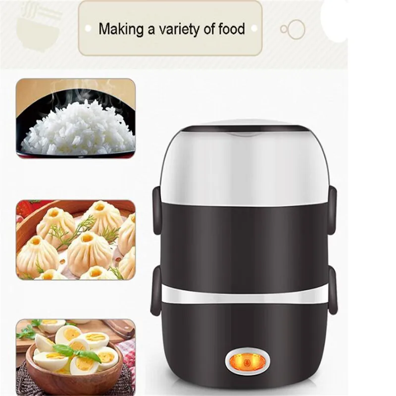 DMWD Mini Electric Rice Cooker Stainless Steel 2/3 Layers Steamer Portable Meal Thermal Heating Lunch Box Food Container Warmer