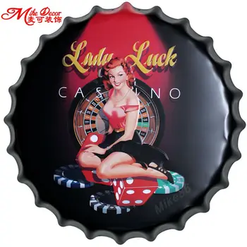 

[ Mike86 ] Luck HOT Lady Bottle Caps Metal Wall Art Plaque Vintage Souvenir Hotel Pub Casino Painting Decoration 40 CM BG-72