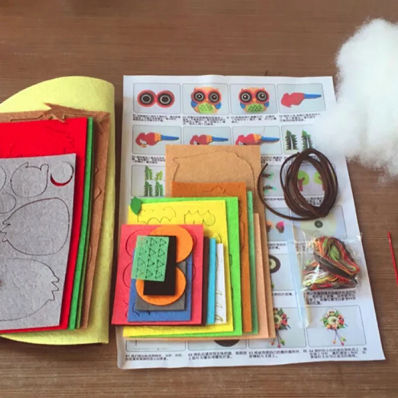 3 Style Cute DIY Wall Clock Set Free Cutting Felt Material Cloth Animal Style Handmade Cloth Clock Home Hanging Decoration