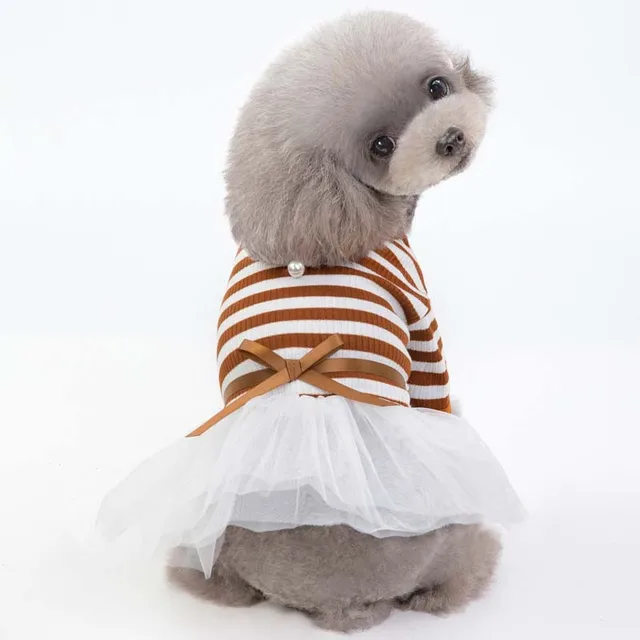 Stripe Dog Dresses for Small Dogs Girl Spring Summer Puppy Clothes Tulle Princess Skirts Party Birthday Pet Apparel 4