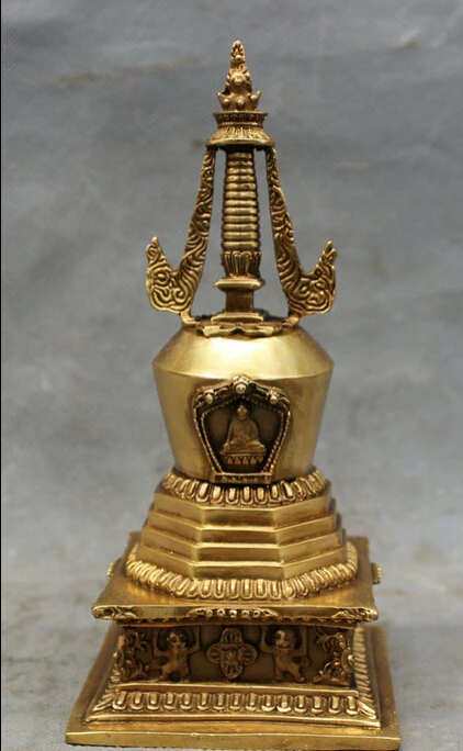 

song voge gem S4049 8" Chinese Brass Buddhist Pray Shakyamuni Amitabha Statue Temple Pagoda Stupa
