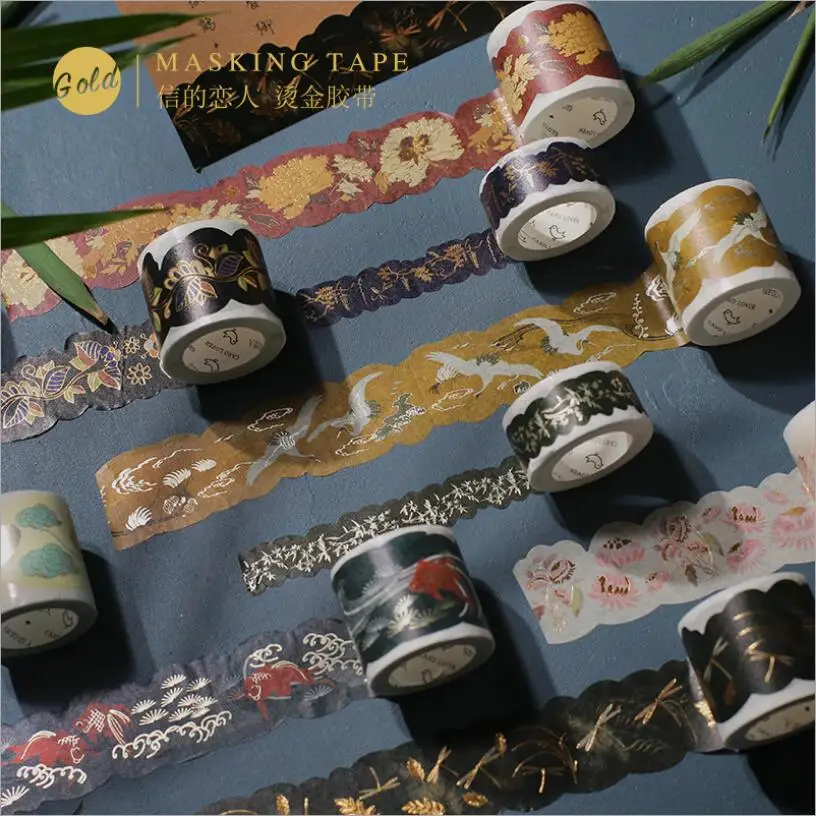 

Chinese Animals plants Floral Irregular Gold Pattern Vintage Gilding decoration washi Tape Set DIY masking tape