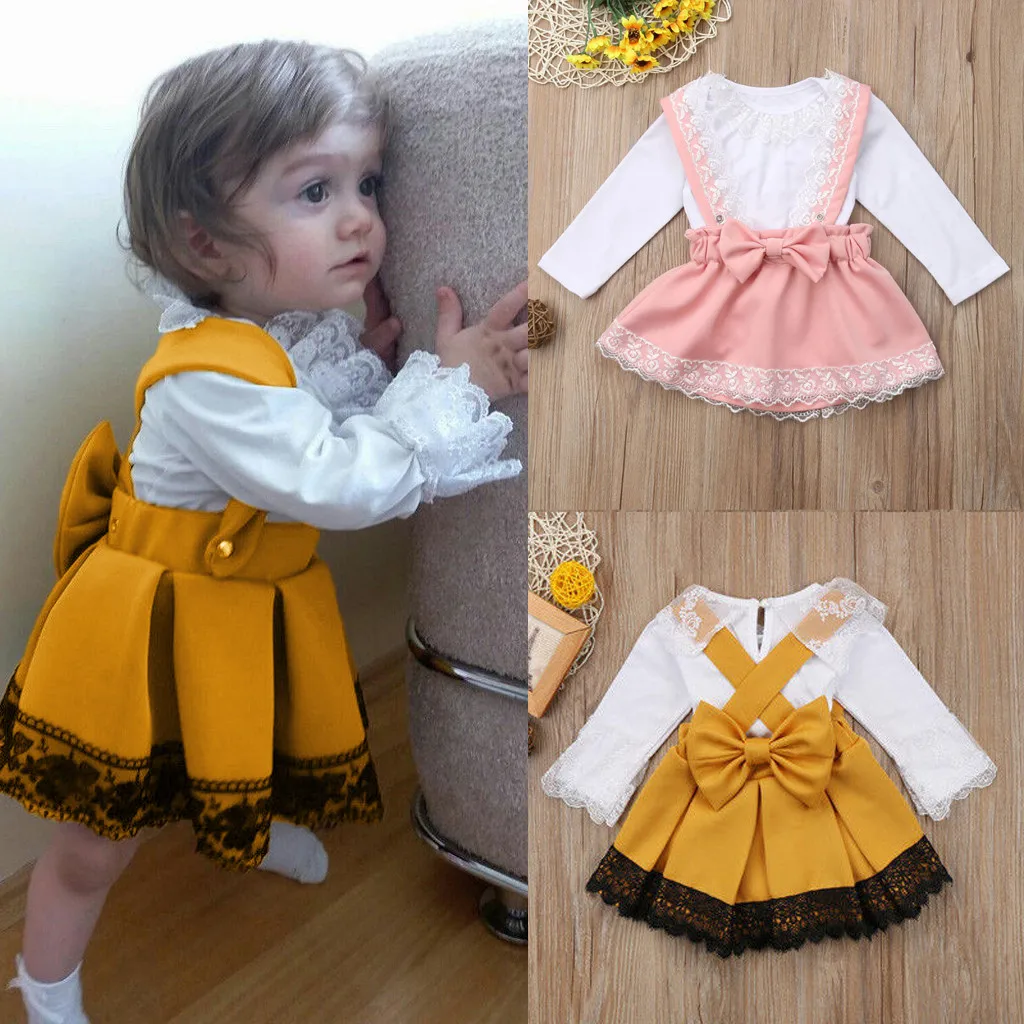 

MUQGEW winter baby clothing Girls' Children's Lace Haberdeck Strap Bow Skirt Set ropa recien nacido ni o verano mamelucos #y2