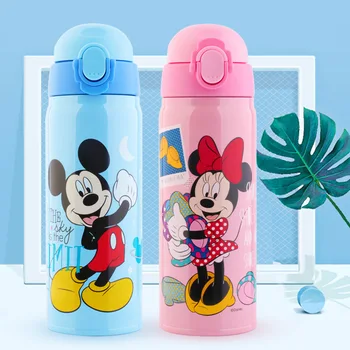 

450ML Baby Straw Insulated Bottle Mickey Minnie Thermos Water Cup Feeding Kids Children 304 Stainless Steel Bottles Thermal Cup