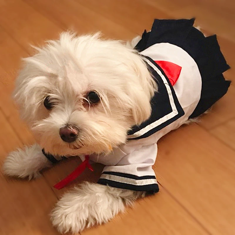 

Navy Style Pet Dog Clothes Navy Costume For Small dogs Dress Pet Sailor Uniform Clothing Summer Shirt Puppy Outfit For dogs 15S2