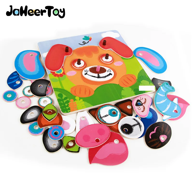 JaheerToy головоломка с животными деревянные детские игрушки для детей игра лицом