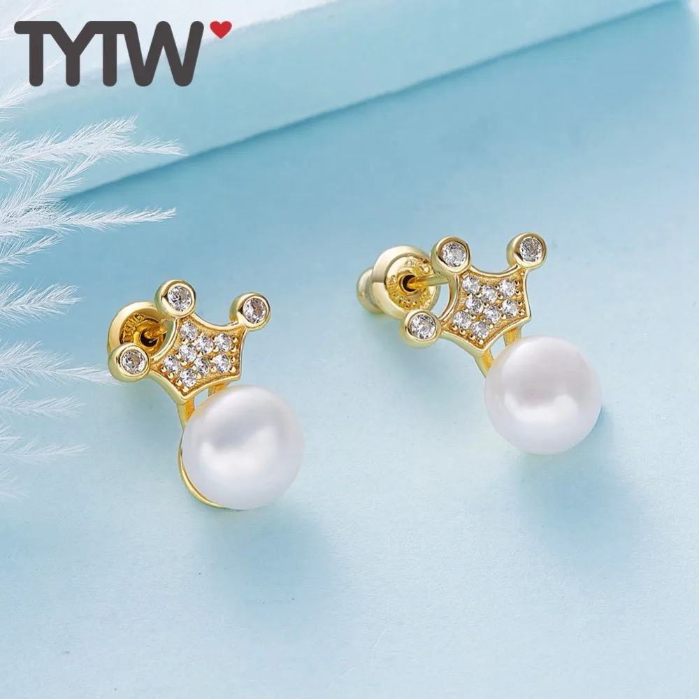 Серьги TYTW 2018 простые серьги в виде звеньев серебряные с пресноводным жемчугом