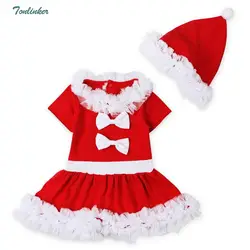 Детское рождественское праздничное красное платье с шапочкой для маленьких девочек, Детский новогодний костюм, платья, Зимние Одежда для