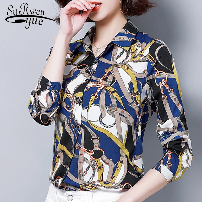 

Fashion woman blouse 2019 Spring plus size print chiffon blouse shirt Women's clothing office long sleeve women shirts 2228 50