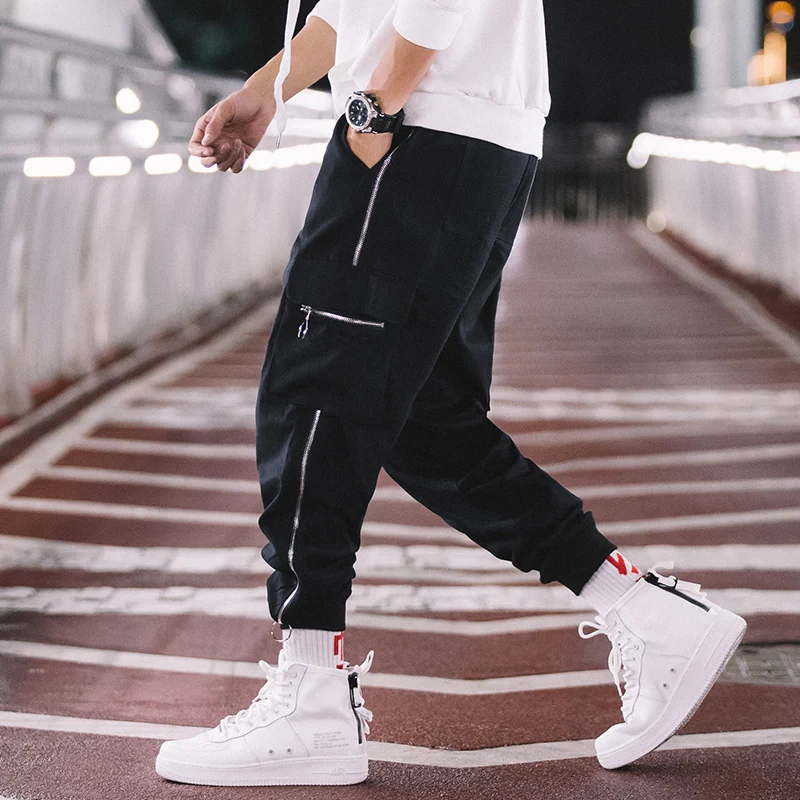 

Black/White Multi-Pocket Cargo Pants Men Fashion Streetwear Baggy Chinese Male Harem Pants Trousers Sports Men Clothing