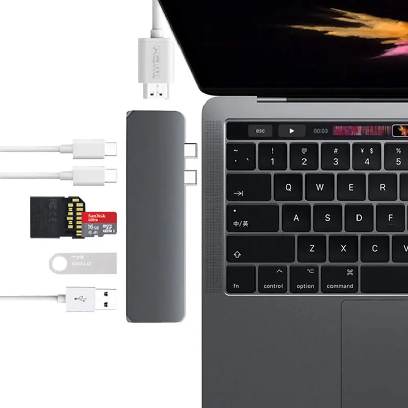 Uosible USB C концентратор к HDMI Thunderbolt 3 адаптер usb type-C док-станция ключ с PD устройство для чтения карт SD TF для MacBook Pro/Air USB-C