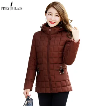 

PinkyIsBlack Autumn 2019 New Short Parkas Basic Jackets Female Women Winter Hooded Coats Cotton Winter Jacket Women Plus Size