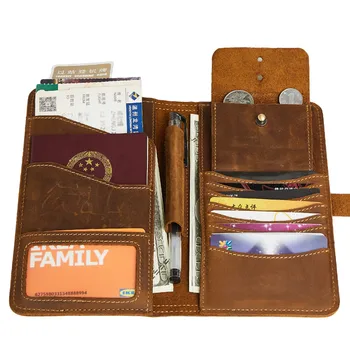 

Crazy Horse Genuine Leather Men Wallets Coin Purse Passport Cover Card Holder Clutch Male Passport Holder Handy Brown #MJ2052