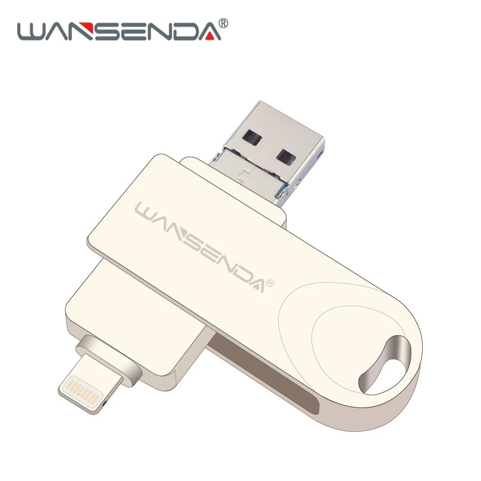 Wansenda флэш-накопитель USB OTG USB3.0 флешки 128 ГБ 32 ГБ, 64 ГБ 16 GB 8 GB Высокое Скорость Pen Drive 3 в 1 для iOS/Android/PC