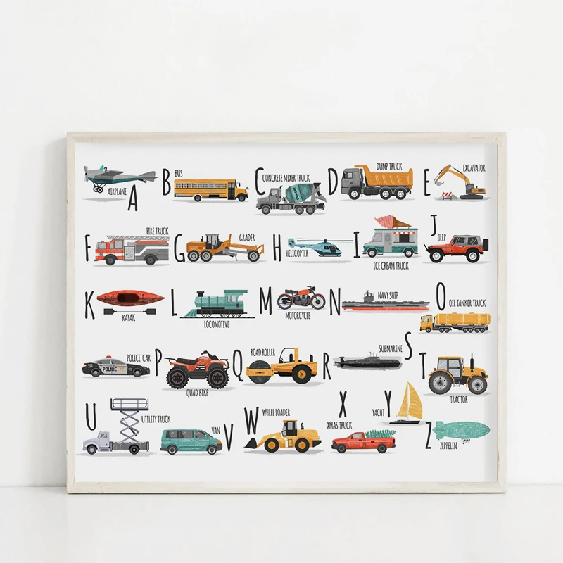 car alphabet canvas prints