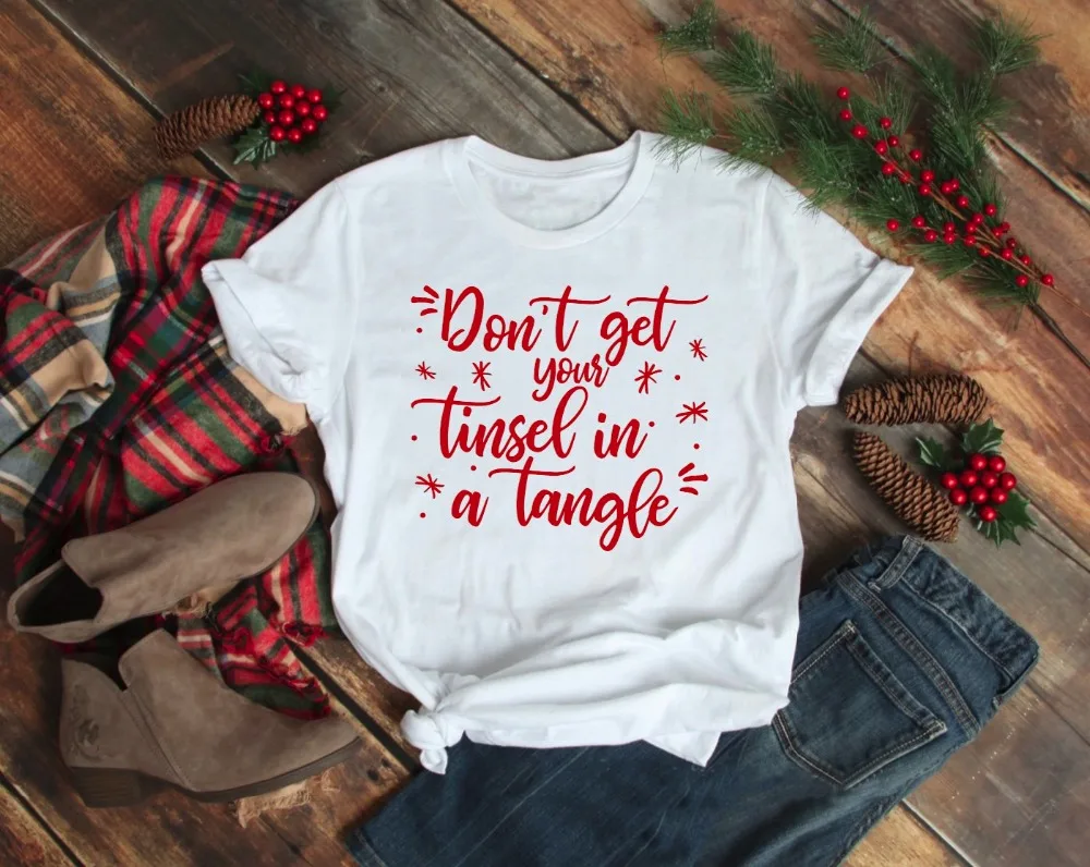 

Don't Get Your Tinsel in a Tangle unisex t-shirt women fashion graphic aesthetic wanderlust pastel Christmas shirt quote tee top