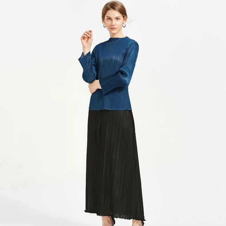 

HOT SELLING Miyake summer women's European and American new casual trend check A-Line long skirt IN STOCK