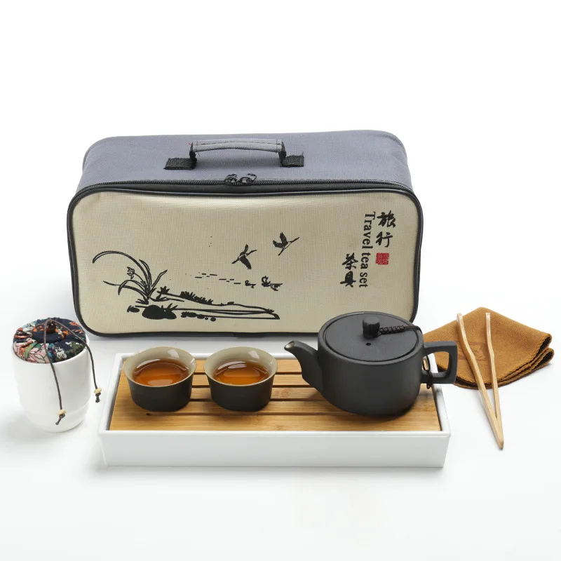 Традиционная китайская черная керамика Экспресс-чашка-заварник Портативный Путешествия Чайный набор чай чайник керамический с ярмарка чашка грубая керамика