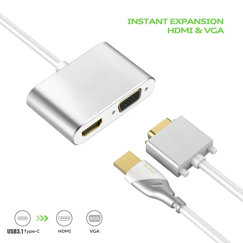 LeadingStar USB 3,1 тип-c адаптер HDMI VGA 2 в 1 VGA HDMI 4 K UHD двойной экран дисплей адаптер