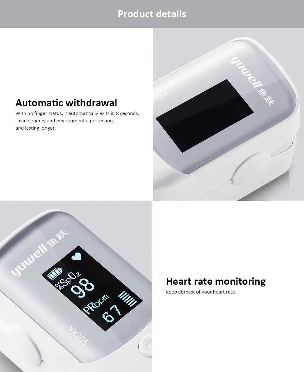 Oiginal xiaomi Yuwell YX305 YX303 Digital Fingertip Pulse Oximeter OLED screen Care for health High-speed sensor Auto power off (10)