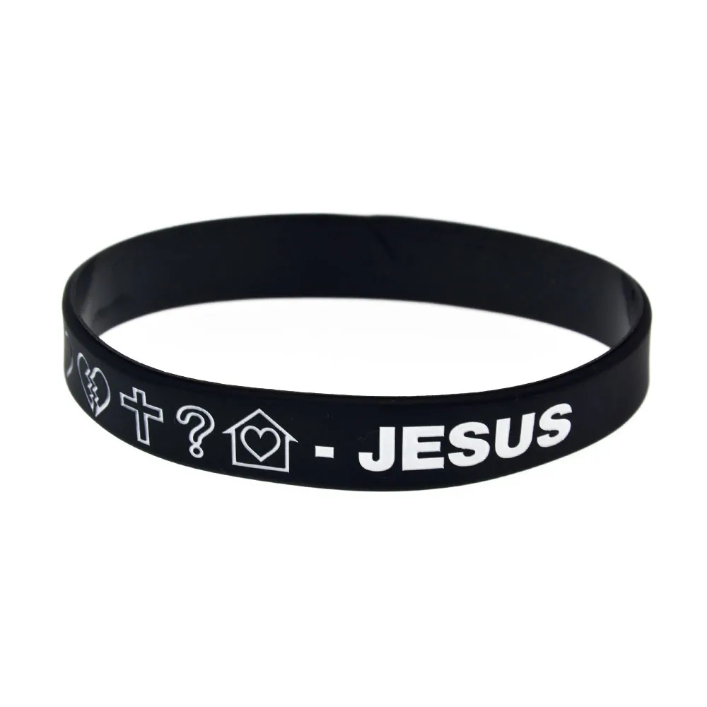 OBH 50 шт. черный и синий тисненый Иисус силиконовый резиновый браслет для религия вера