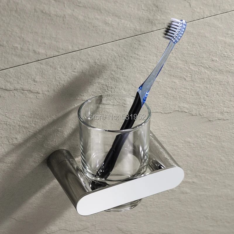 New Design Single Cup Tumbler Holder Stainless Stain Tooth Brush Holder With Cup Wall Mounted Bathroom Accessories