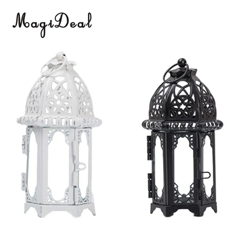 Wrought Iron Glass Wind Light Candle Holder Hanging Lantern Great for Patio Indoor outdoors Events Wedding Party
