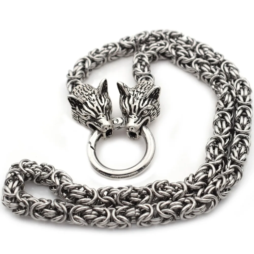 Mens Wolf Head Necklace Steel HeavyViking Wolf Norse Jewelry Necklaces