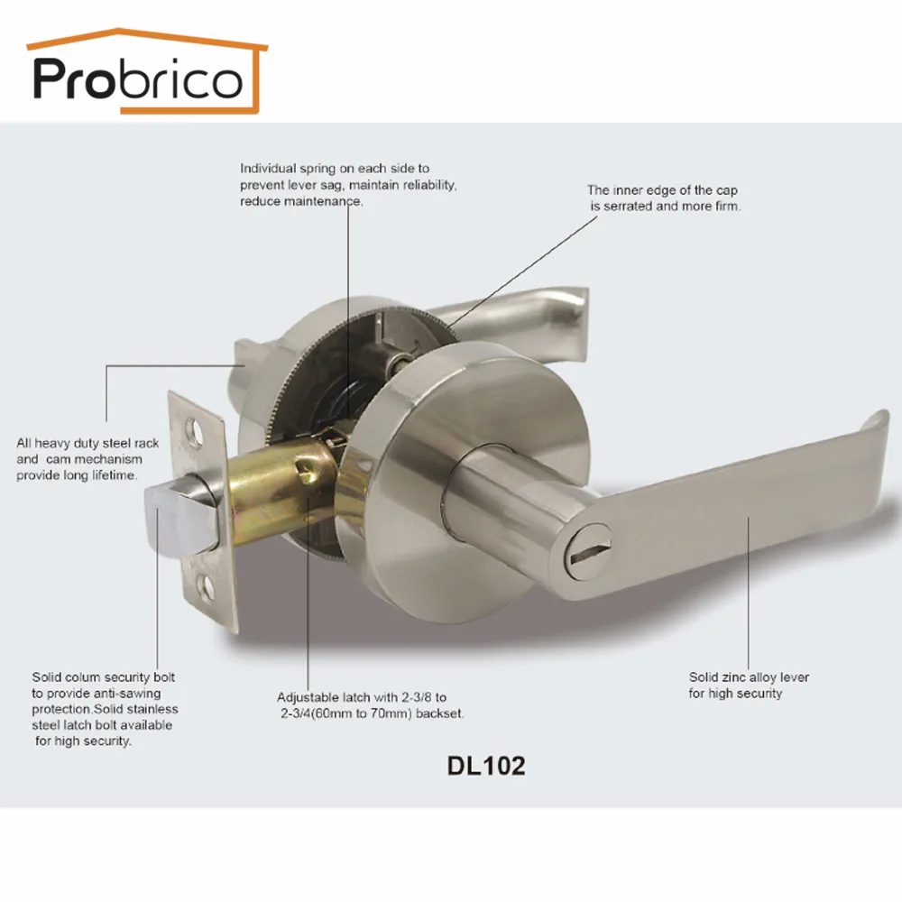 Probrico дверные ручки для дверной замок для межкомнатной двери, Heavy duty спереди и длинное сзади рычаг защелки Нержавеющая сталь конфиденциальности/проход дверные замки и скобяные товары