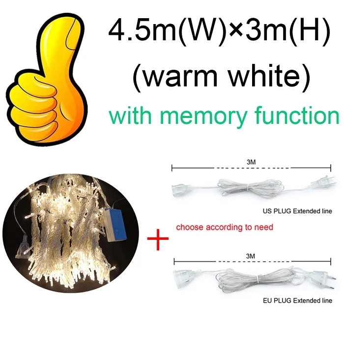NOVADO 4,5 м x 3 м 304 светодиодный домашний уличный праздничный светильник, Рождественский декоративный Свадебный гирляндовый светильник - Испускаемый цвет: Warm white with line