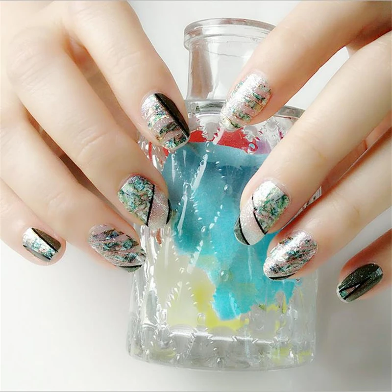 new fashion 3d waterproof glass glitter nail sticker print