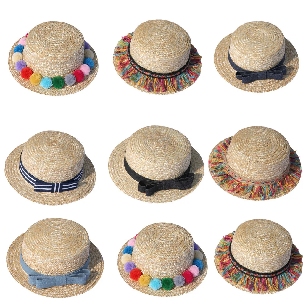 

mom and daughter hat Summer Beach cap mom and daughter matching 2019 Bow Straw Flat Brim summer hat for girls kids#ZH^2#P6