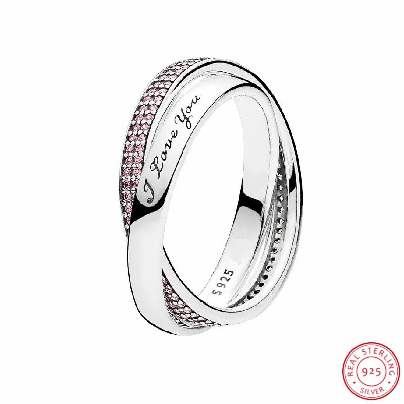 

Popular 925 Sterling Silver Elegant Swirl Promise Rings for Women Jewelry One with Brand LOGO Other Adorned with Pink CZ FLR141A