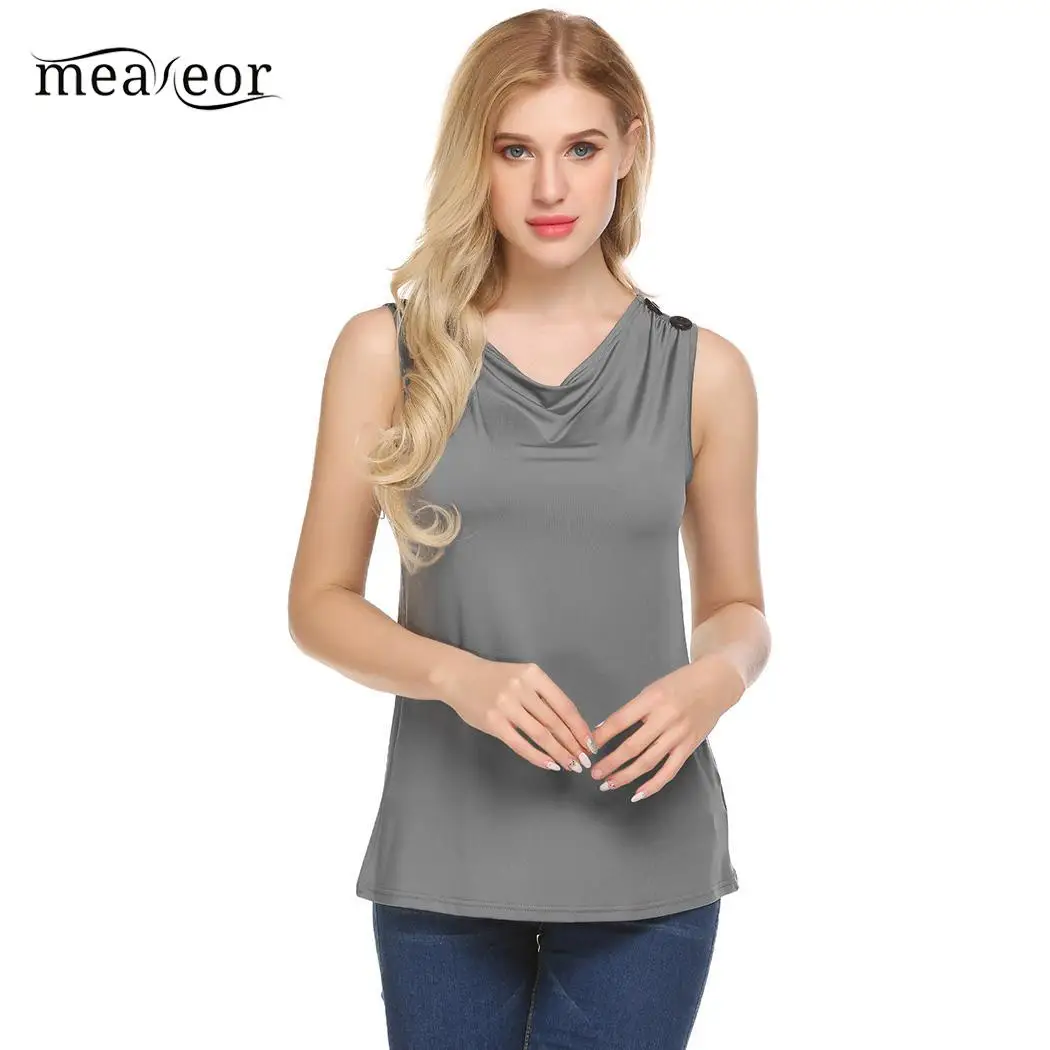 Meaneor Casual Summer Shirts Tops Cowl Neck Button Decor