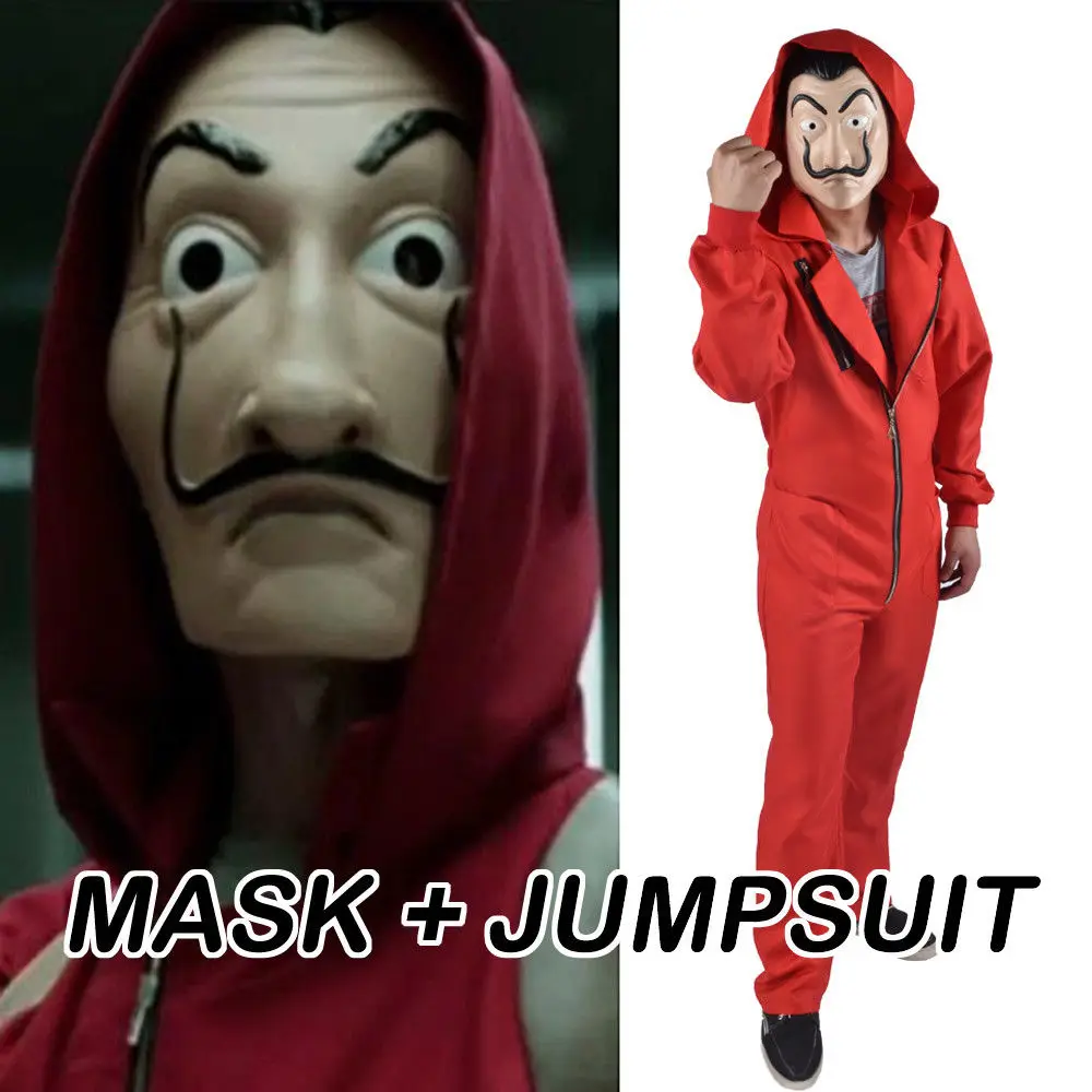 

La Casa De Papel Salvador Dali Cosplay Costume The House of Paper Heist Salvador Dali Mask Jumpsuit Full Set Halloween Costume