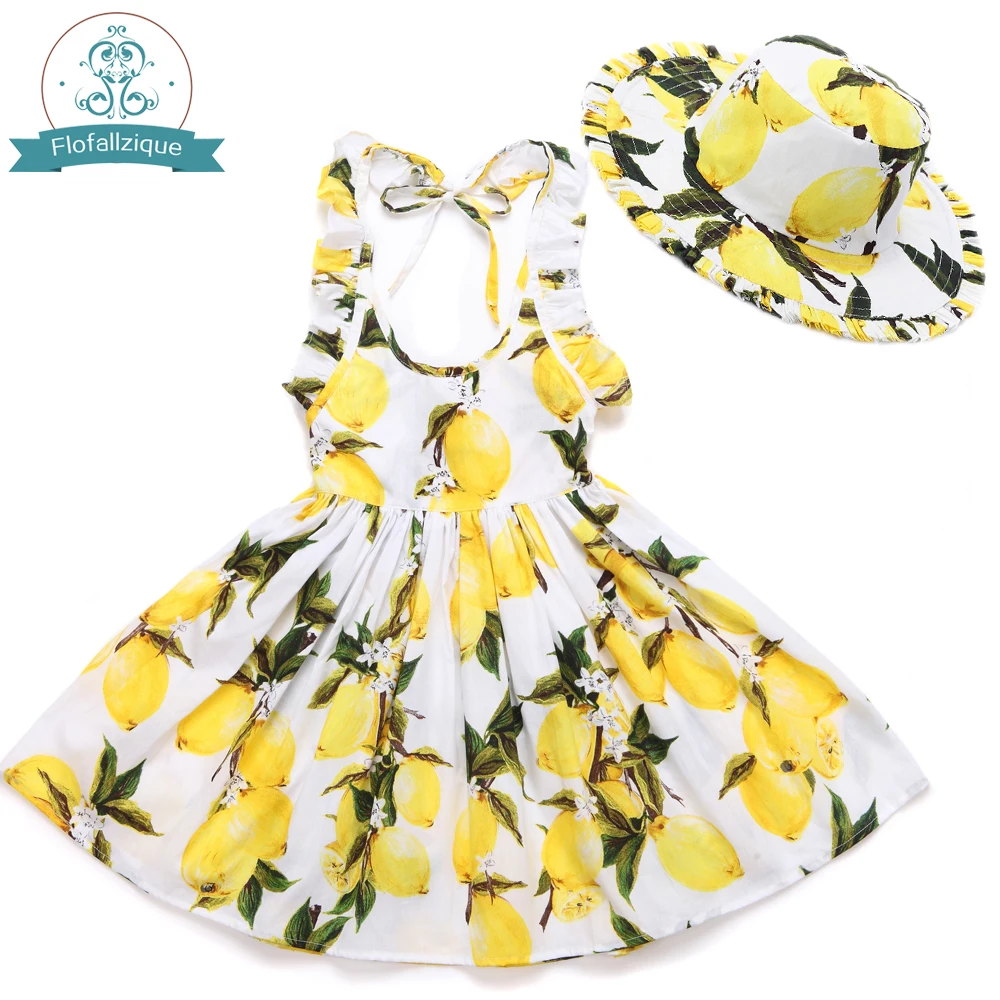 Платье для маленьких девочек с шляпа бренд Летняя Одежда для маленьких девочек детское пляжное с рюшами и цветочным принтом нарядное платье принцессы От 1 до 8 лет