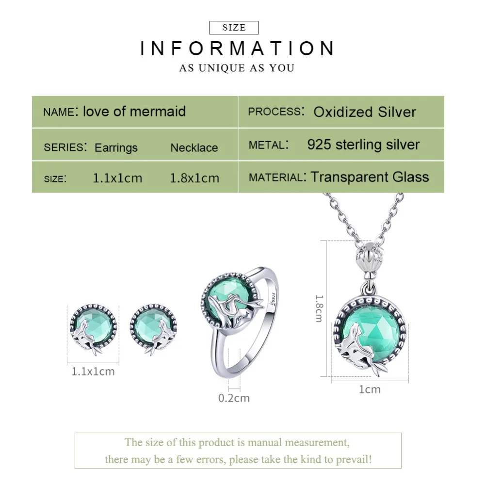 Beste BISAER Zilveren Sieraden Sets Real 925 Sterling Silver Mermaid Fairy Ring Ketting Sieraden Set Sterling Zilveren Sieraden Maken WE066