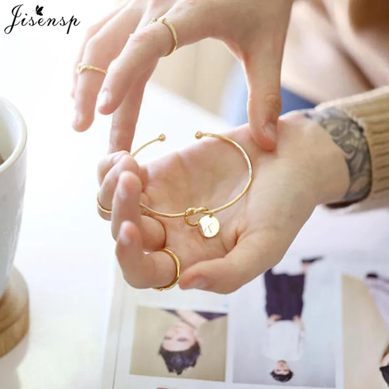 Girlfriends A-Z Charm Bracelets Bridesmaid Opening Bangle Jewelry Jisensp Simple Initial Knot Bracelet 26 Letters Bangles for bangle bracelet