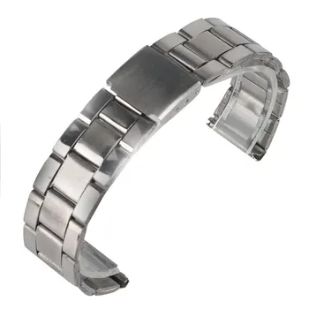

20mm High Quality Silver Stainless Steel Watchband for Men Women Fold Clasp Solid Link Watch Band Strap Replace + 2 Spring Bars