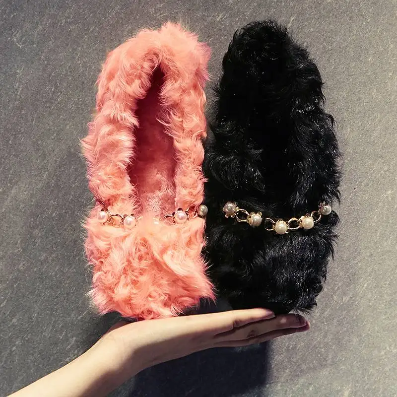 

2017 New luxury brand winter shoes pearl pink preppy style metal chain increased women ankle boots sheep fur warm snow boots